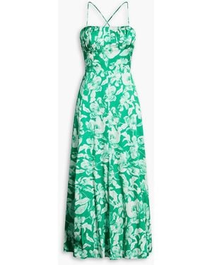 Maje Pleated Floral-Print Woven Midi Dress - Green