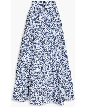 Loretta Caponi Nuvola Tiered Floral-print Cotton Maxi Skirt - Blue