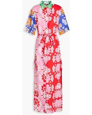 Borgo De Nor Printed Linen And Cotton-blend Maxi Shirt Dress - Red