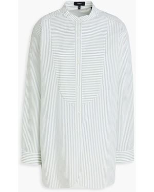 Theory Striped Cotton-Blend Poplin Shirt - White
