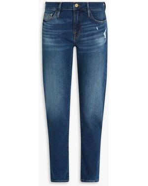 FRAME Le Garcon Distressed Low-Rise Boyfriend Jeans - Blue