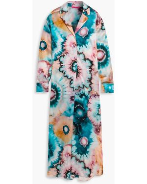 The Elder Statesman Printed Silk-Satin Maxi Shirt Dress - Blue