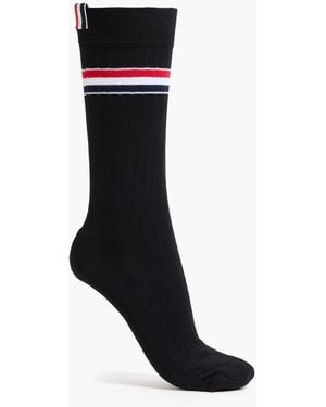 Thom Browne Ribbed Striped Cotton-Blend Socks - Black