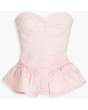 Isabel Marant Dolizina Strapless Denim Peplum Top - Pink