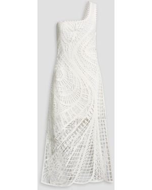 Maje One-Shoulder Crocheted Cotton Midi Dress - White