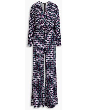 Diane von Furstenberg Fanny Printed Lyocell And Wool-blend Jersey Wide-leg Jumpsuit - Blue