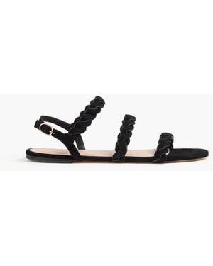 Stuart Weitzman Twistie Braided Suede Slingback Sandals - Black