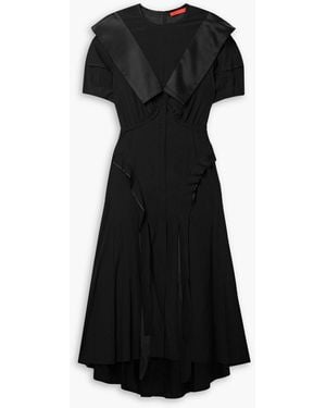 Commission Assembly Asymmetric Ruffled Gathered Stretch-silk Midi Dress - Black