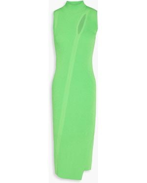 Versace Cutout Ribbed-Knit Midi Dress - Green