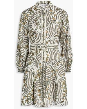 Veronica Beard Nolan Floral-print Linen Mini Shirt Dress - White