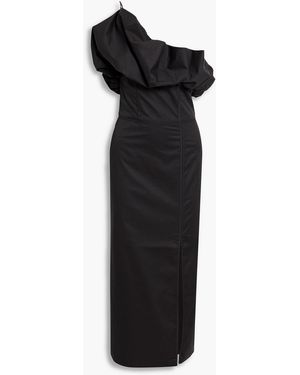 Johanna Ortiz Noche Habanera One-Shoulder Cotton-Blend Poplin Midi Dress - Black