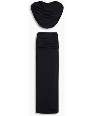 Maygel Coronel Amarla Draped Stretch-jersey Top And Skirt Set - Black