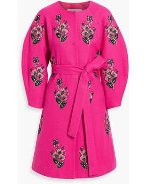 Carolina Herrera Embroidered Wool-Gabardine Coat - Pink