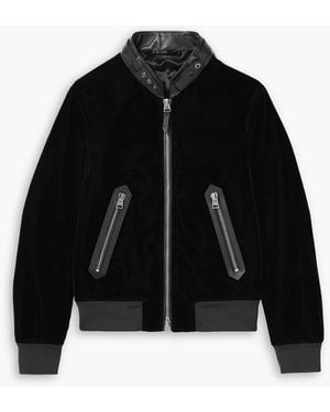 Tom Ford Leather-Trimmed Velvet Bomber Jacket - Black