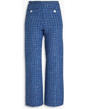 Sandro Sequin-embellished Bouclé-tweed Bootcut Trousers - Blue