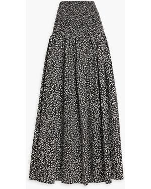 Solid & Striped The Zaria Shirred Printed Cotton-Voile Maxi Skirt - Grey