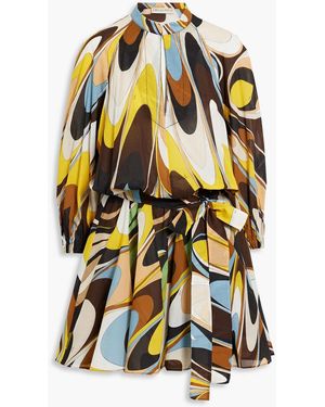 PUCCI Belted Printed Cotton-voile Mini Dress - Yellow