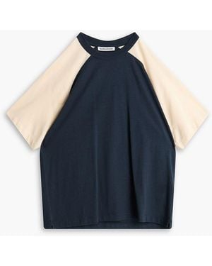 YMC Two-tone Lyocell And Cotton-blend Jersey T-shirt - Blue