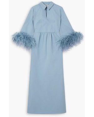 Huishan Zhang Antonia Feather-trimmed Cotton Midi Dress - Blue
