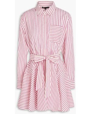 Maje Crystal-Embellished Striped Jacquard Mini Shirt Dress - Pink
