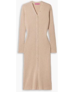 The Elder Statesman Ribbed Cashmere Midi Dress - Natural