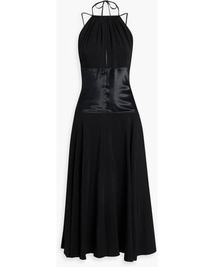 Ferragamo Satin-Paneled Crepe Midi Dress - Black