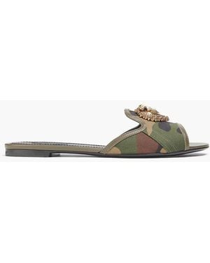 Dolce & Gabbana Embellished Camouflage-print Twill Slides - Green