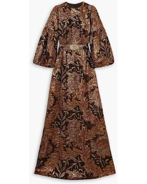 Andrew Gn Belted Brocade Gown - Brown