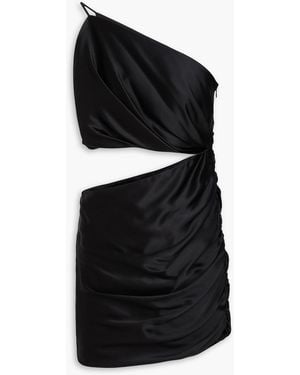 The Sei One-shoulder Ruched Cutout Silk-satin Mini Dress - Black