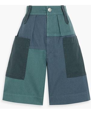Isabel Marant Kalerna Patchwork Cotton And Linen-Blend Shorts - Blue
