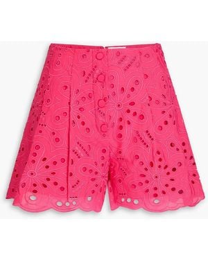 Charo Ruiz Gabrielle Pleated Broderie Anglaise Cotton-Blend Shorts - Pink