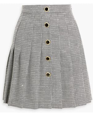 Alessandra Rich Pleated Metallic Houndstooth Wool-Blend Tweed Mini Skirt - Gray