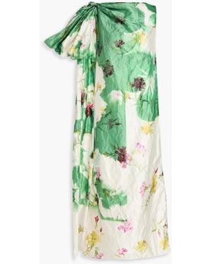 Erdem Draped Floral-Print Crinkled Satin-Twill Midi Dress - Green