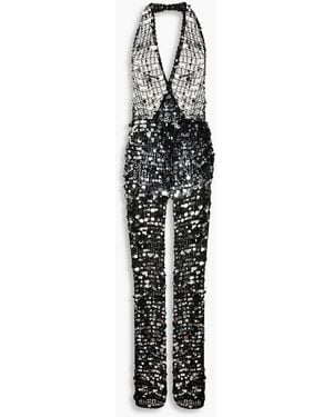 retroféte Cali Embellished Open-knit Halterneck Jumpsuit - Black