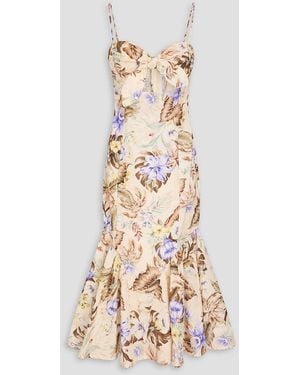 Zimmermann Floral-Print Linen Midi Dress - Natural