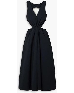Deveaux New York Madelyn Cutout Cotton-seersucker Midi Dress - Black