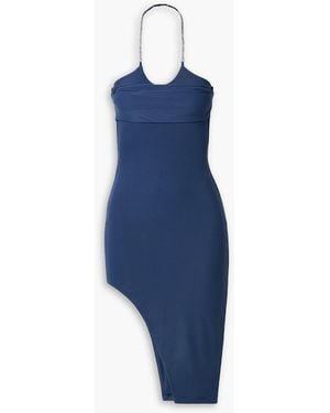 Alix Mira Asymmetric Crystal-embellished Stretch-jersey Dress - Blue