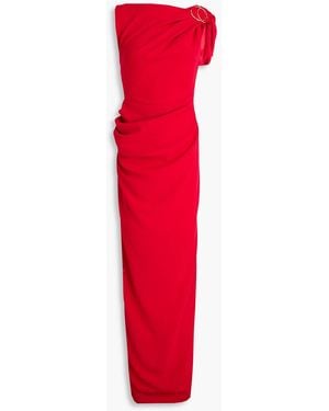 Rhea Costa Embellished Draped Crepe Gown - Red