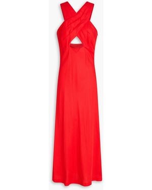 Sandro Cutout Woven Midi Dress - Red