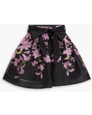 Zimmermann Pleated Floral-Print Linen And Silk-Blend Organza Shorts - Black