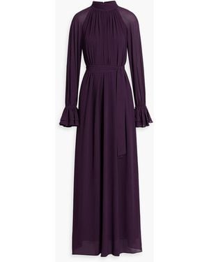 Mikael Aghal Gathered Chiffon Maxi Dress - Purple