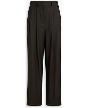 Theory Pleated Wool-Flannel Wide-Leg Trousers - Green