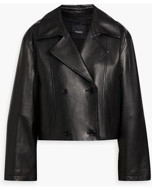 Theory Double-Breasted Leather Jacket - Black