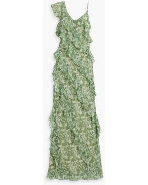 Mikael Aghal Ruffled Floral-Print Chiffon Gown - Green