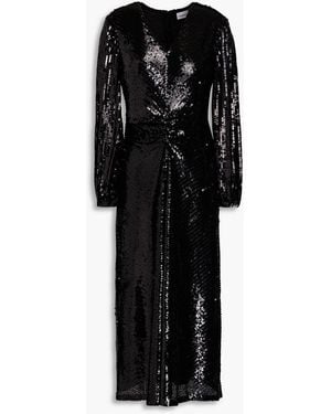 Raishma Ruched Sequined Tulle Midi Dress - Black
