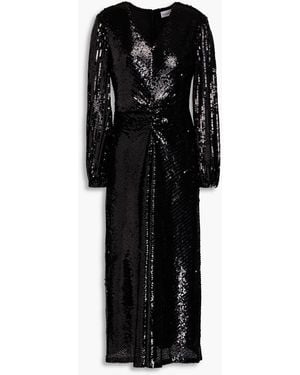 Raishma Ruched Sequined Tulle Midi Dress - Black