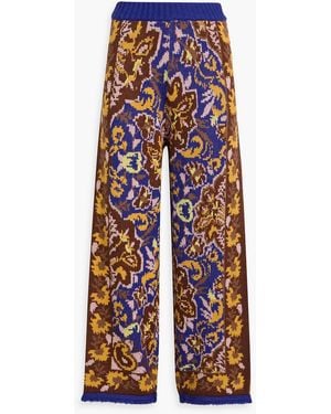 FARM Rio Jacquard-Knit Wide-Leg Pants - Blue