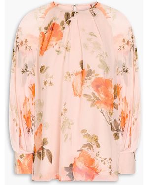 Erdem Pleated Floral-Print Silk-Chiffon Blouse - Pink