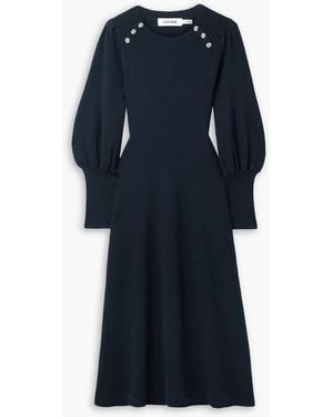 Cefinn Eva Button-embellished Ribbed-knit Midi Dress - Blue