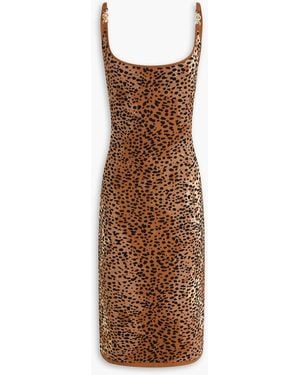 Versace Embellished Leopard-Jacquard Dress - Brown